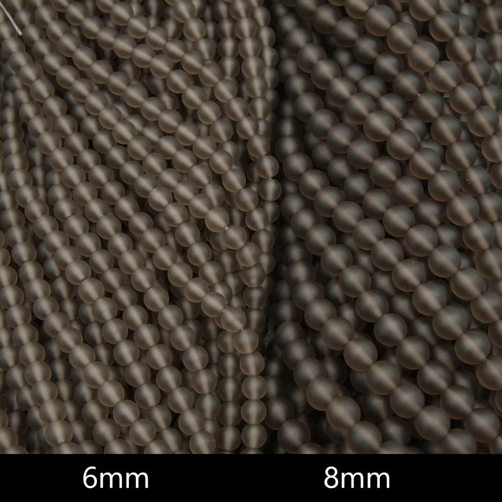 Close-up of two strands of beads labeled 6mm and 8mm.