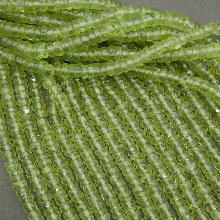 Natural peridot beads strand with crisp translucency and light reflection