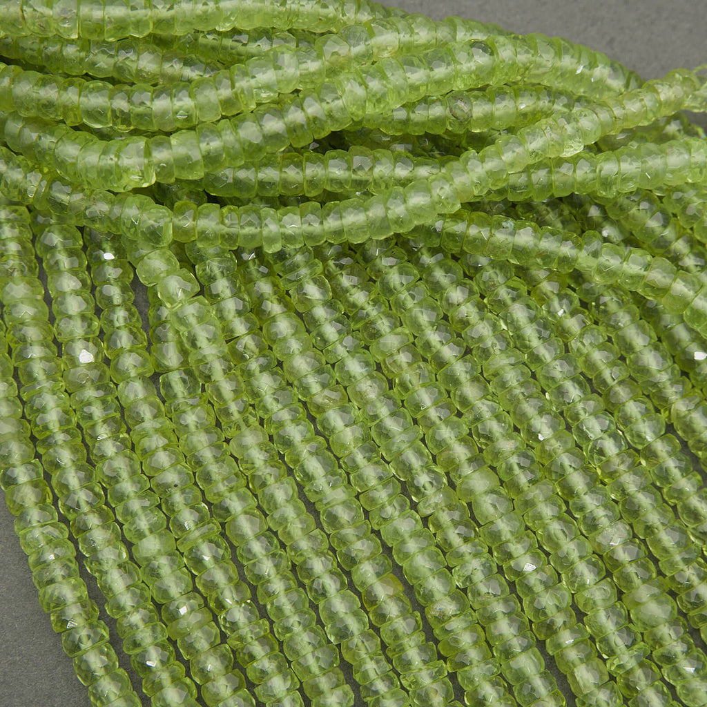 Natural peridot beads strand with crisp translucency and light reflection
