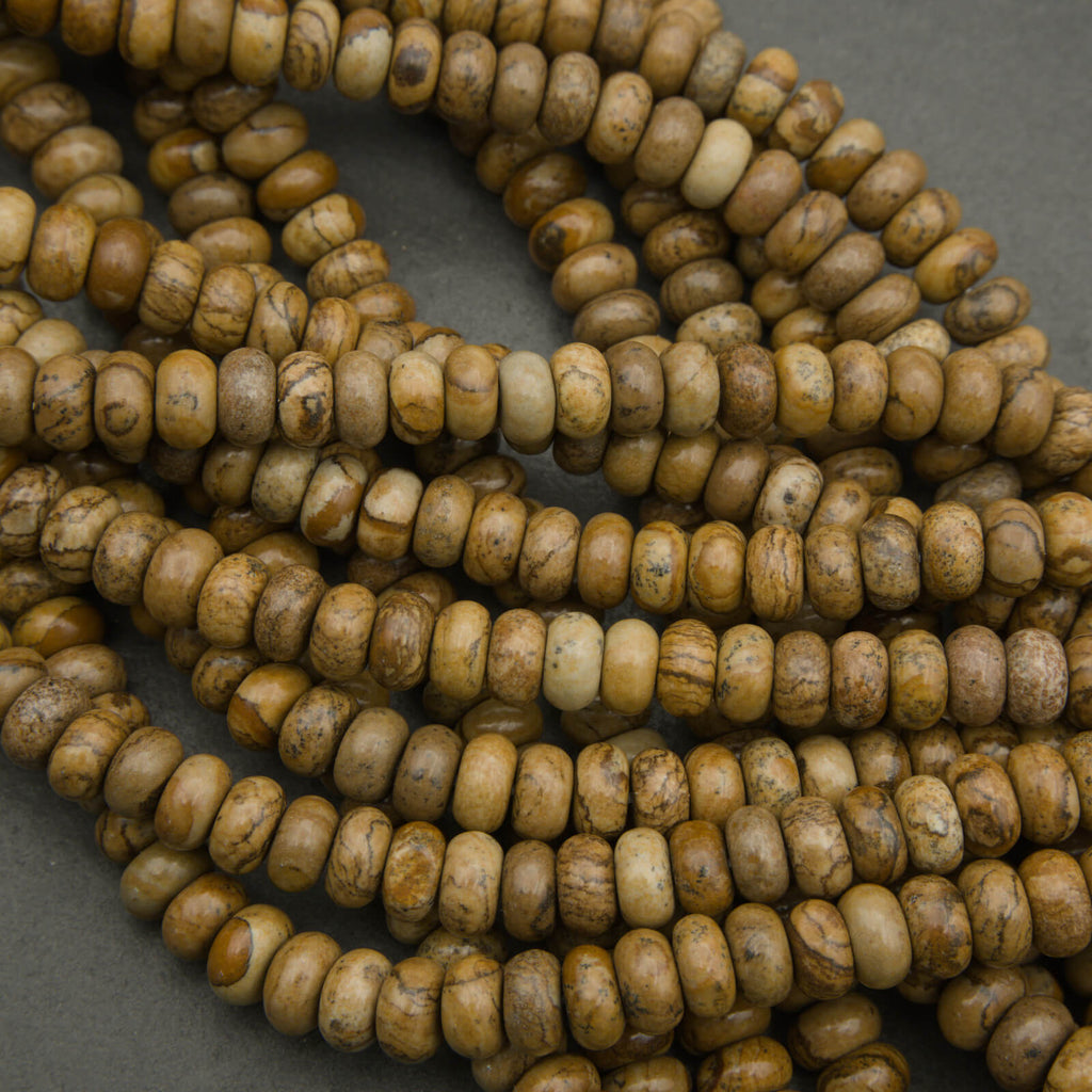 Close-up of brown beads on a gray background
