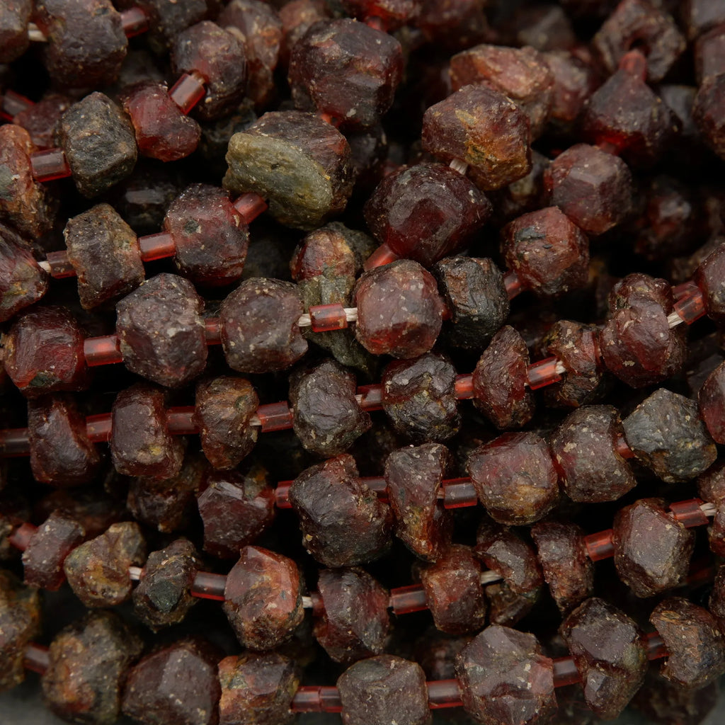 Close-up of dark brown stone beads.