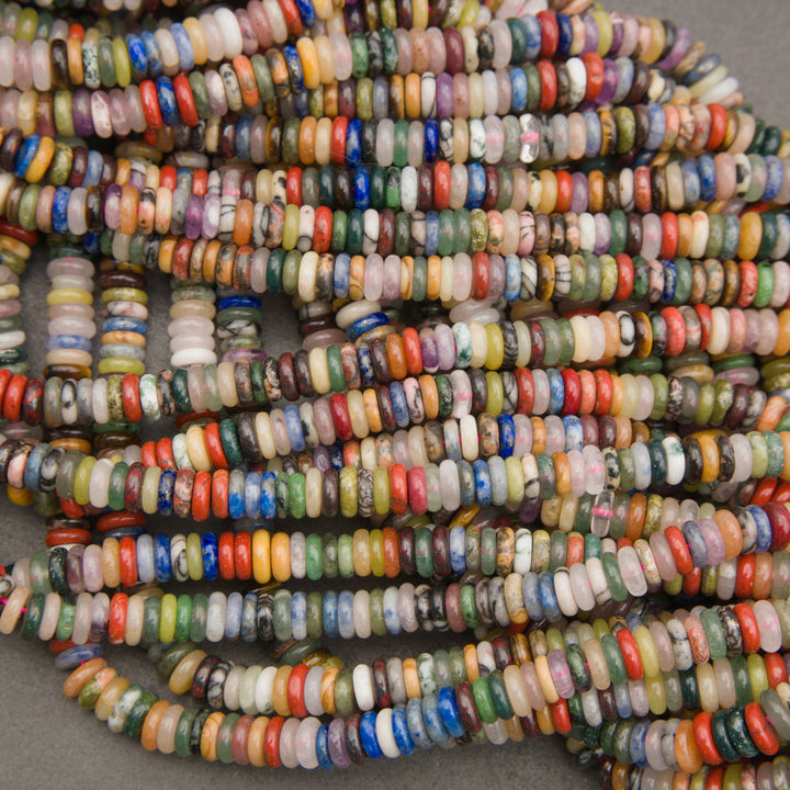Colorful mixed gemstone rondelle bead strands with natural pattern variation