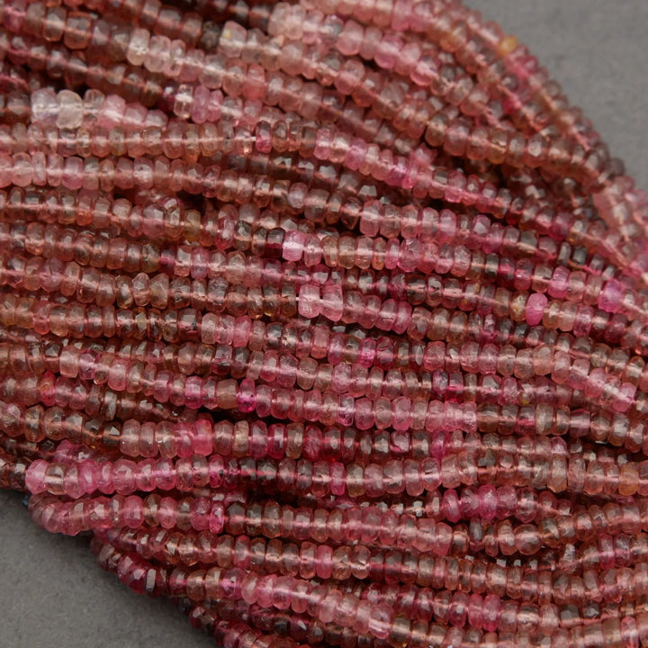Close-up of pink beads on a gray background