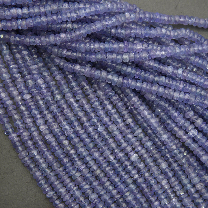 anzanite gemstone beads strand with soft blue violet tones and subtle sparkle