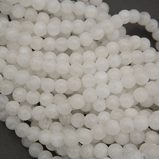 White Moonstone · Smooth · Round · 8mm, 10mm · Large Hole · 1/2 Strand