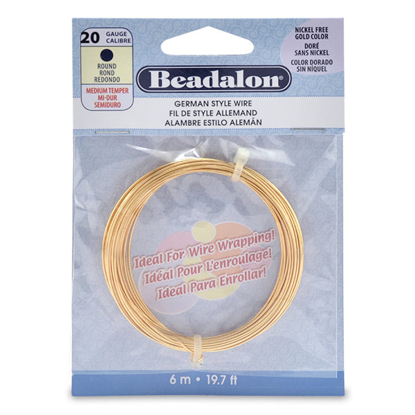 German Style Wire · Round, Gold Color · 20 gauge (.032 in, .81 mm) · 6 m (19.7 ft), Supply, Tejas Beads