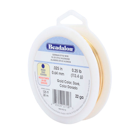 German Style Wire, Round, Gold Color, 22 gauge (.025 in, .64 mm), 125 ft, 1/4 lb (.11 kg), Supply, Tejas Beads