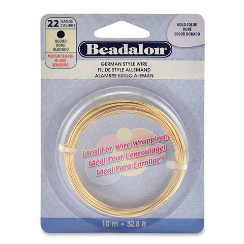 German Style Wire · Round · Gold Color · 22 gauge (.025 in, .64 mm) · 10 m (32.8 ft), Supply, Tejas Beads