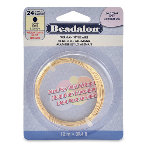German Style Wire, Round, Gold Color, 24 gauge (.020 in, .51 mm), 12 m (39.4 ft), Supply, Tejas Beads