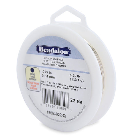 German Style Wire, Round, Silver Plated, 22 gauge (.025 in, .64 mm), 125 ft, 1/4 lb (.11 kg), Supply, Tejas Beads
