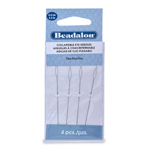 Collapsible Eye Needles, 2.5 in (6.4 cm), Fine, 4 pc, Supply, Tejas Beads