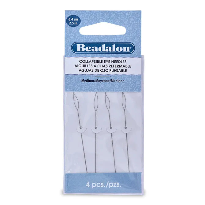 Collapsible Eye Needles, 2.5 in (6.4 cm), Medium, 4 pc, Supply, Tejas Beads