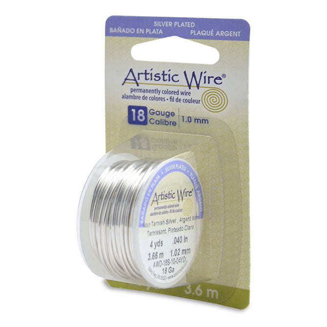 Artistic Wire, 18 Gauge (1.0mm), Silver Plated, Tarnish Resistant Silver, 4 yd (3.6m), Supply, Tejas Beads