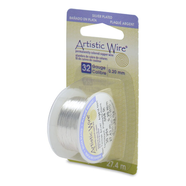 Artistic Wire, 32 Gauge (.20mm), Silver Plated, Tarnish Resistant Silver, 30 yd (27.4 m), Supply, Tejas Beads