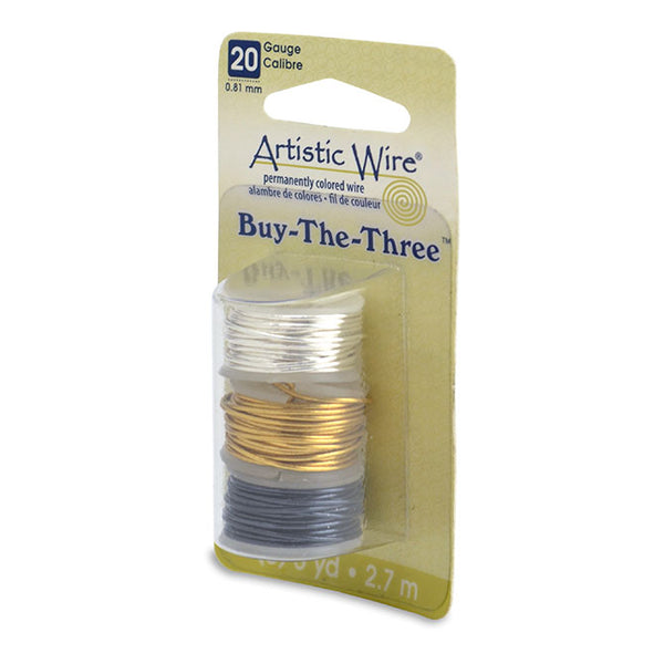 Artistic Wire · 20 Gauge (.81mm) · 3 Pack · 3yd each · Tarnish Resist Silver, Tarnish Resist Brass, Hematite, Supply, Tejas Beads