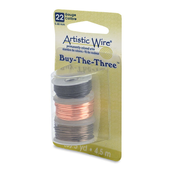 Artistic Wire · 22 Gauge (.64mm) · 3 Pack · 5yd each · Black, Natural, Antique Brass, Supply, Tejas Beads