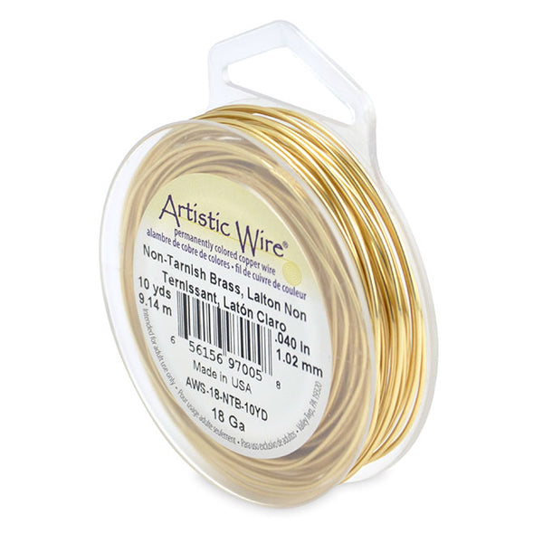 Artistic Wire, 18 Gauge (1.0 mm), Tarnish Resistant Brass, 10 yd (9.1 m), Supply, Tejas Beads
