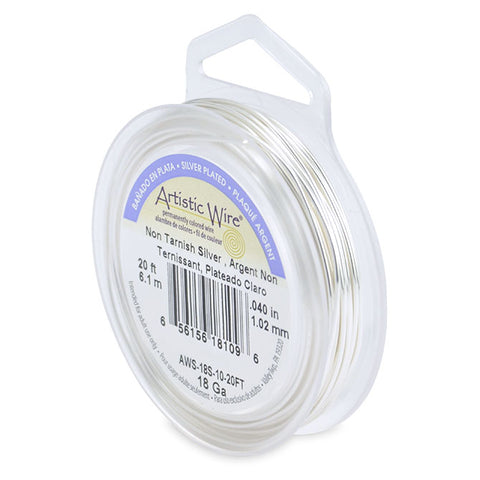 Artistic Wire, 18 Gauge (1.0 mm), Silver Plated, Tarnish Resistant Silver, 20 ft (6.1m), Supply, Tejas Beads