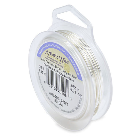 Artistic Wire, 20 Gauge (.81 mm), Silver Plated, Tarnish Resistant Silver, 25 ft (7.6 m), Supply, Tejas Beads