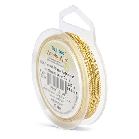 Artistic Wire, 20 Gauge (.81mm), Twist, Round, Tarnish Resistant Brass, 8yd (7.31m), Supply, Tejas Beads