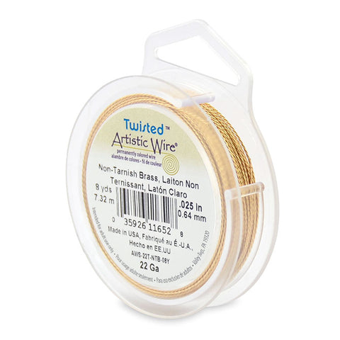 Artistic Wire, 22 Gauge (.64mm), Twist, Round, Tarnish Resistant Brass, 8yd (7.31m), Supply, Tejas Beads
