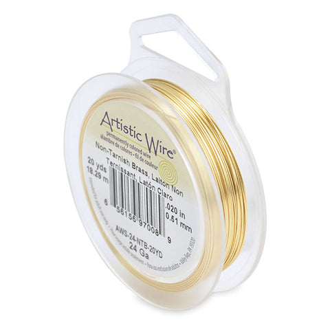 Artistic Wire, 24 Gauge (.51 mm), Tarnish Resistant Brass, 20 yd (18.2 m), Supply, Tejas Beads