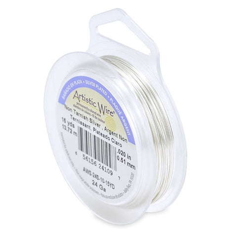 Artistic Wire, 24 Gauge (.51mm), Silver Plated, Tarnish Resistant Silver, 15 yd (13.7 m), Supply, Tejas Beads