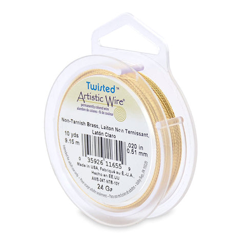 Artistic Wire, 24 Gauge (.51mm), Twist, Round, Tarnish Resistant Brass, 10yd (9.14m), Supply, Tejas Beads