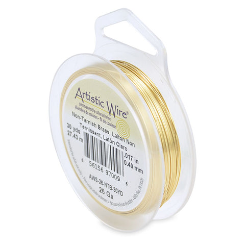 Artistic Wire, 26 Gauge (.41mm), Tarnish Resistant Brass, 30yd (27.4m), Supply, Tejas Beads