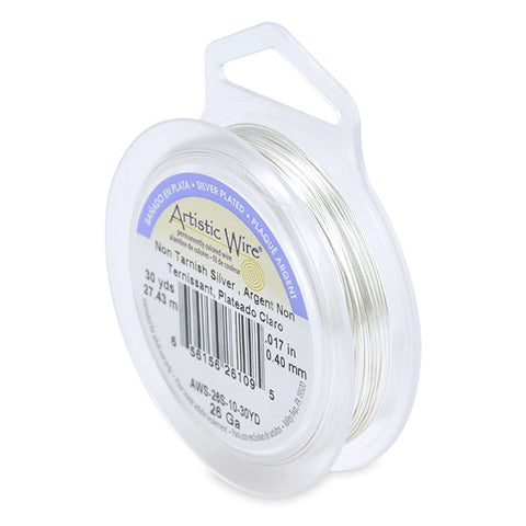 Artistic Wire, 26 Gauge (.41mm), Silver Plated, Tarnish Resistant Silver, 30 yd (27.4 m), Supply, Tejas Beads