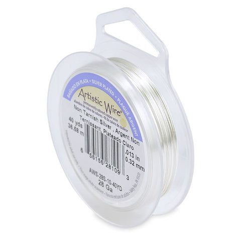 Artistic Wire, 28 Gauge (.32mm), Silver Plated, Tarnish Resistant Silver, 40 yd (36.5m), Supply, Tejas Beads