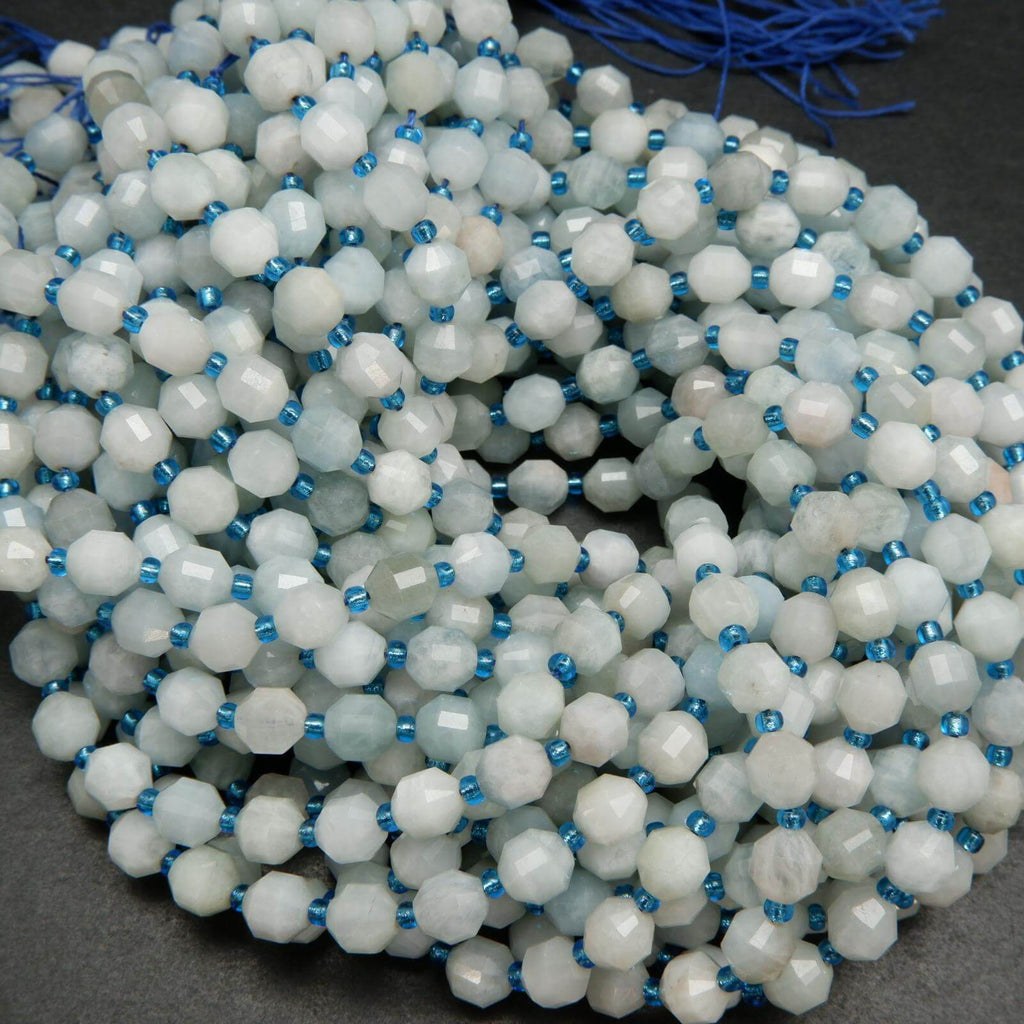 Aquamarine prism shape beads.