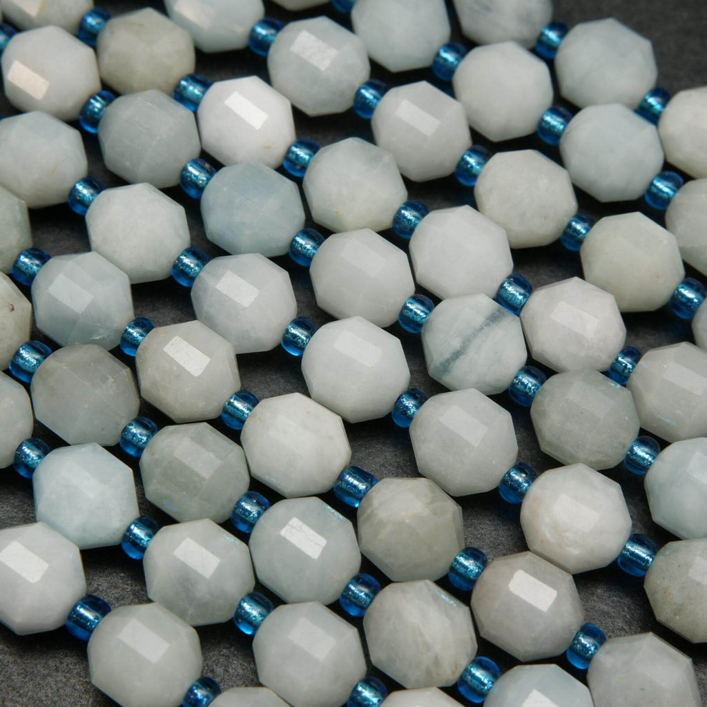 Aquamarine prism shape beads.