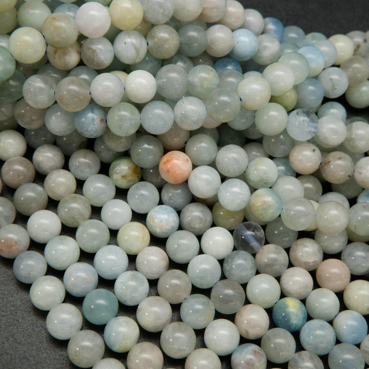 Multicolor Round Aquamarine Beads.