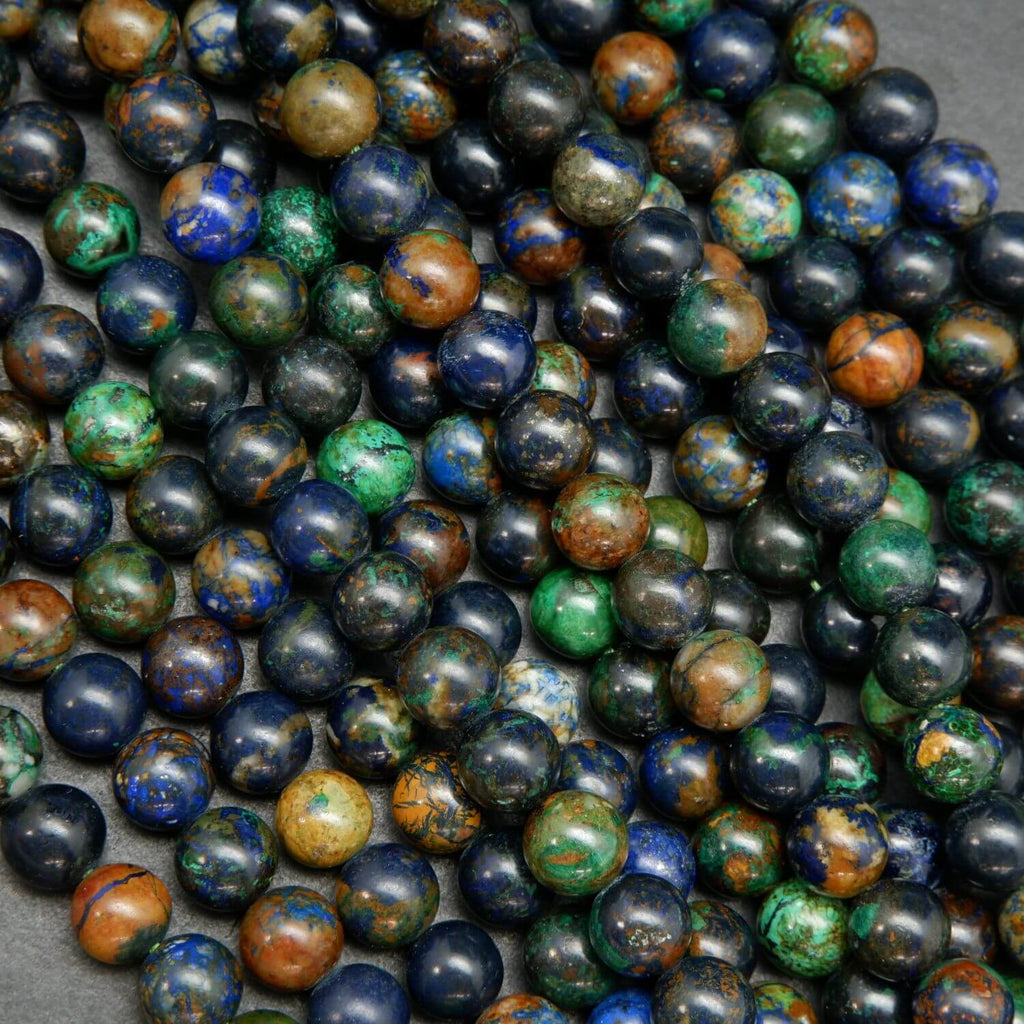 Multicolor azurite malachite beads for handmade jewelry.