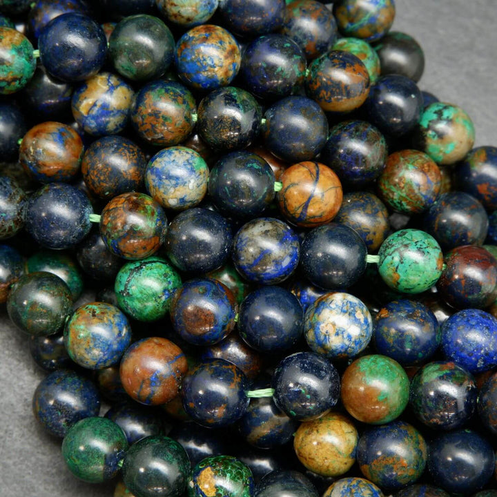 Multicolor azurite malachite beads for handmade jewelry.