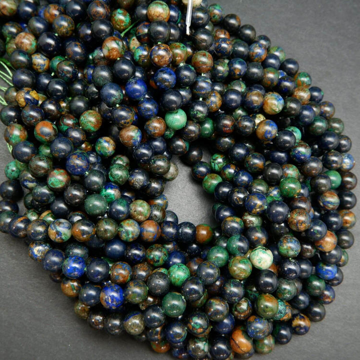 Multicolor azurite malachite beads for handmade jewelry.