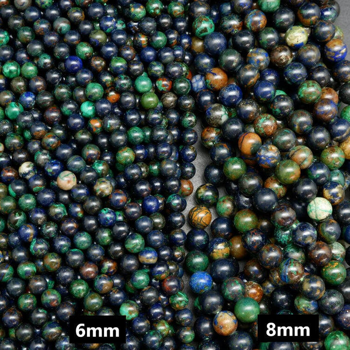 Multicolor azurite malachite beads for handmade jewelry.