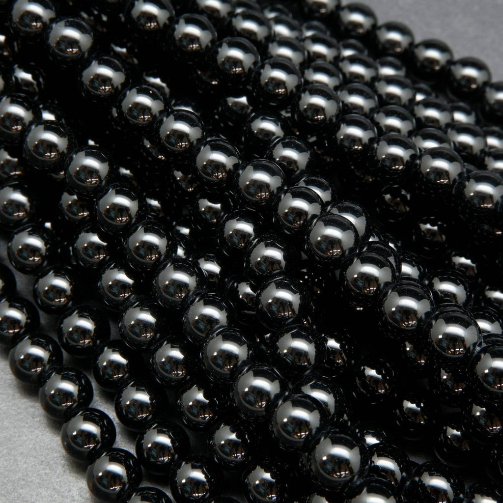 Black Onyx · Smooth · Round · 6mm, 8mm, 10mm · Large Hole · 1/2 Strand, Bead, Tejas Beads