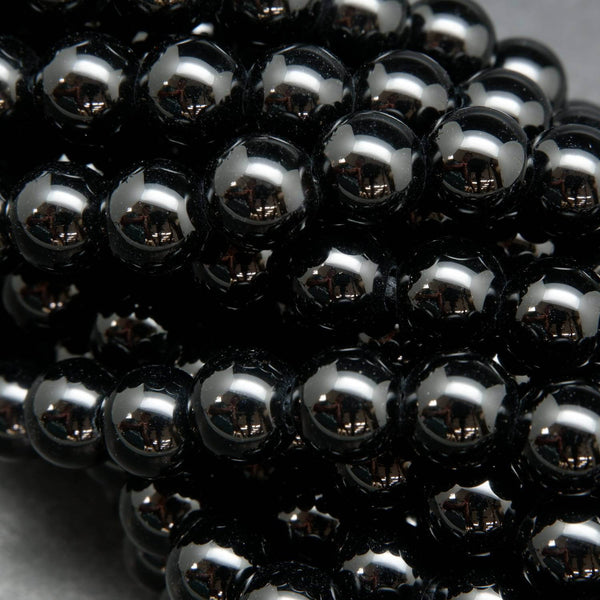 Black Onyx Beads - 8mm round  (Smooth & High Polished for Jewelry Making)