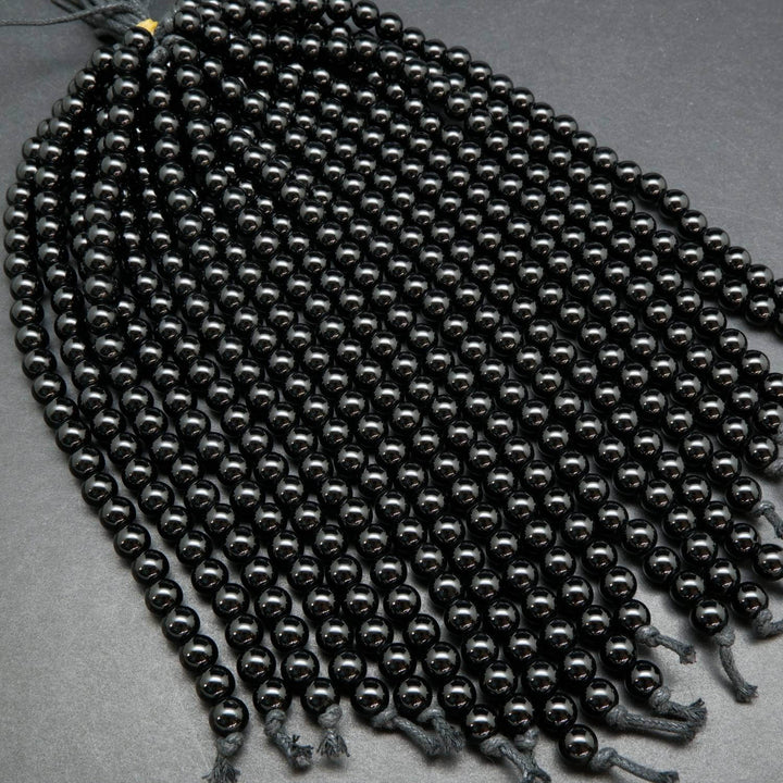 Black Onyx · Smooth · Round · 6mm, 8mm, 10mm · Large Hole · 1/2 Strand, Bead, Tejas Beads