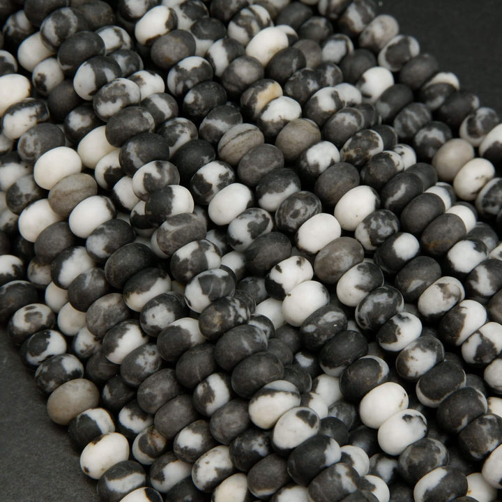 Black & White Zebra Jasper Rondelle Beads