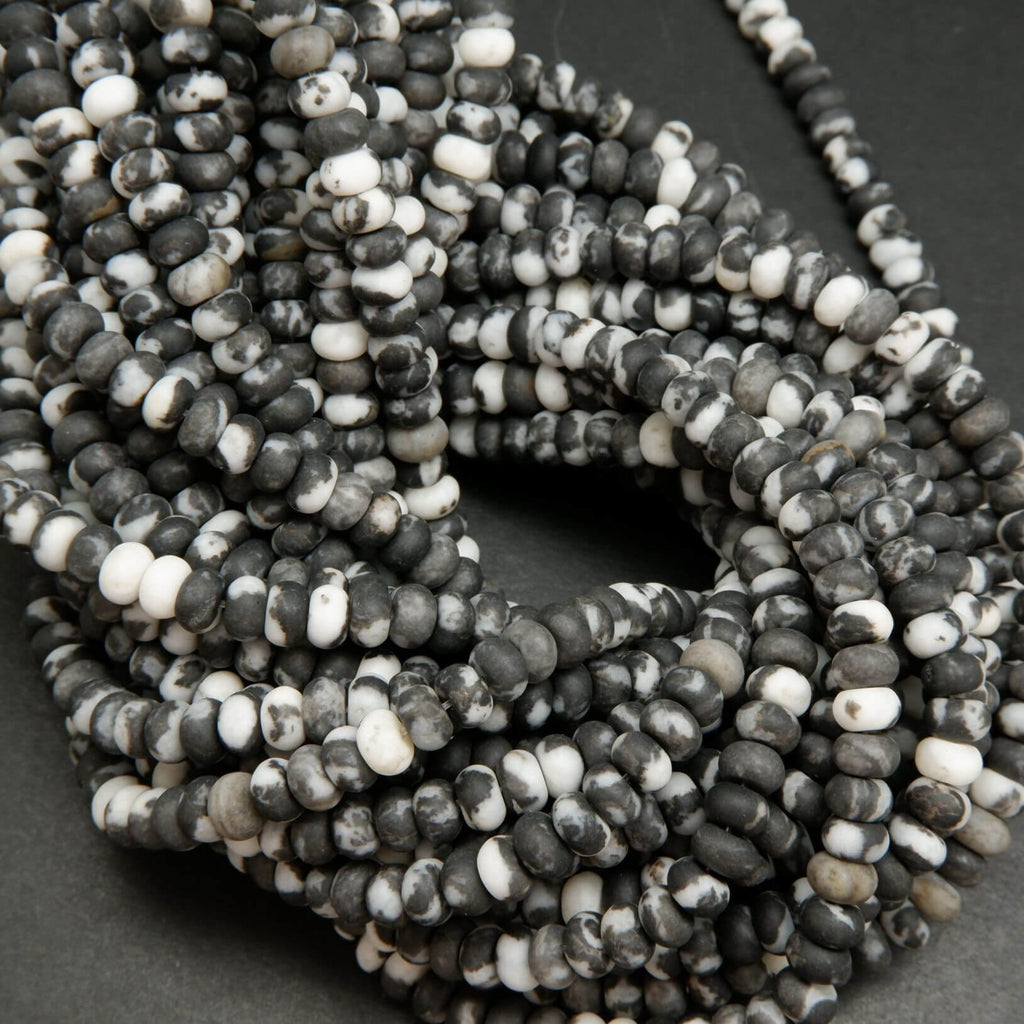 Black & White Zebra Jasper Rondelle Beads