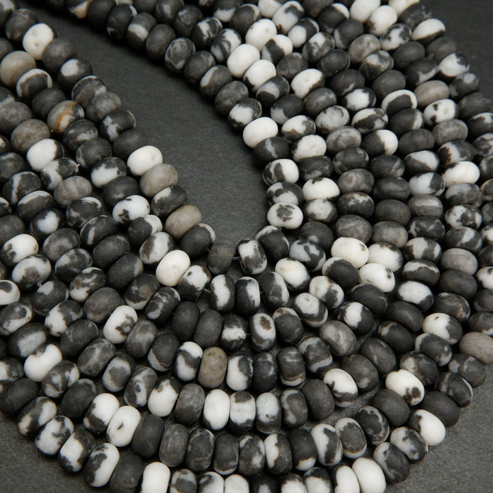 Black & White Zebra Jasper Rondelle Beads