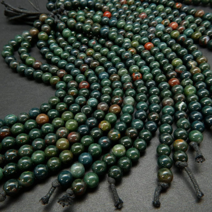 Green and red bloodstone large hole beads.