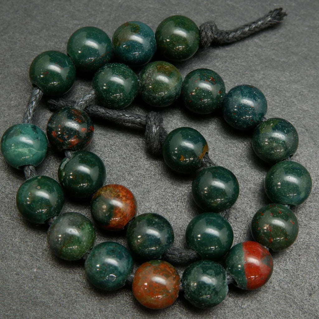 Green and red bloodstone large hole beads.