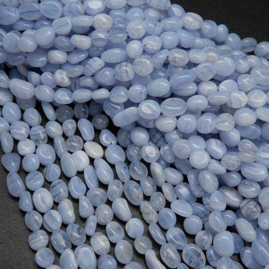 Blue lace agate pebble beads.
