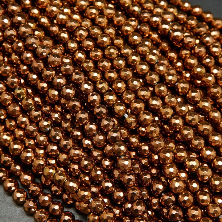 Faceted bronze hematite beads.