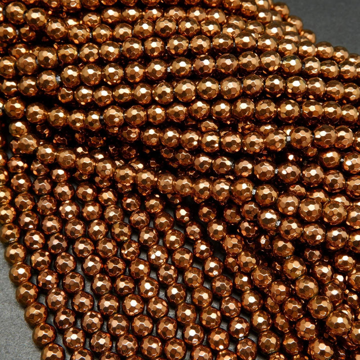 Faceted bronze hematite beads.