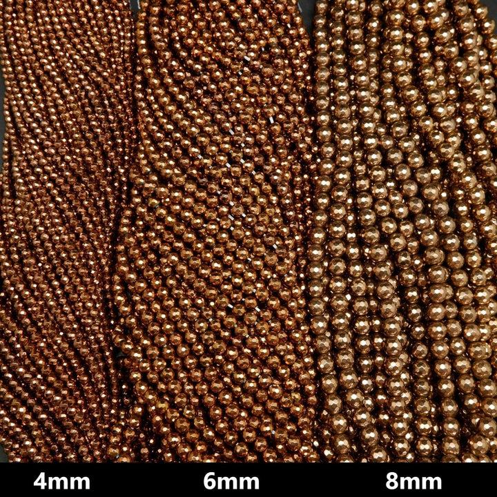 Faceted bronze hematite beads.